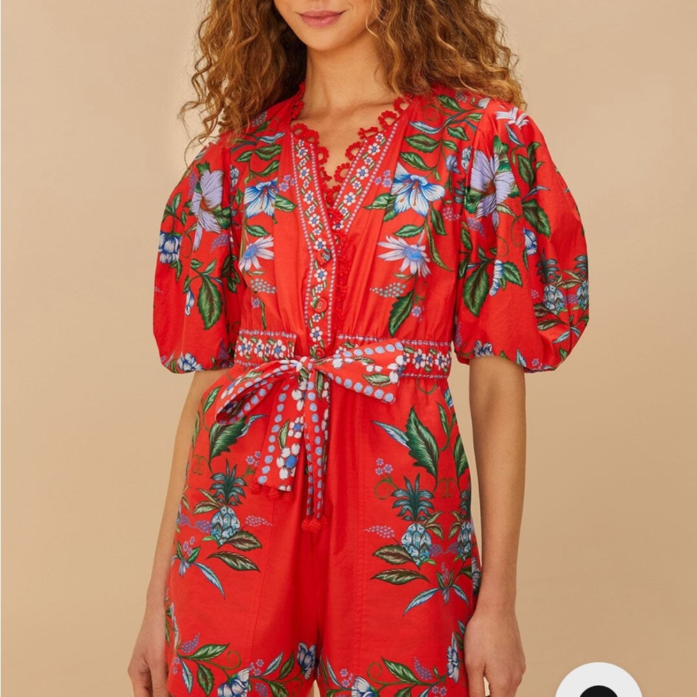 FARM Rio Red Sweet Bloom Bouquet Organic Cotton Romper